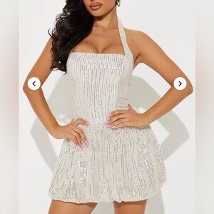 Fashion Nova Ellen Sequin Bubble Mini Dress Ivory